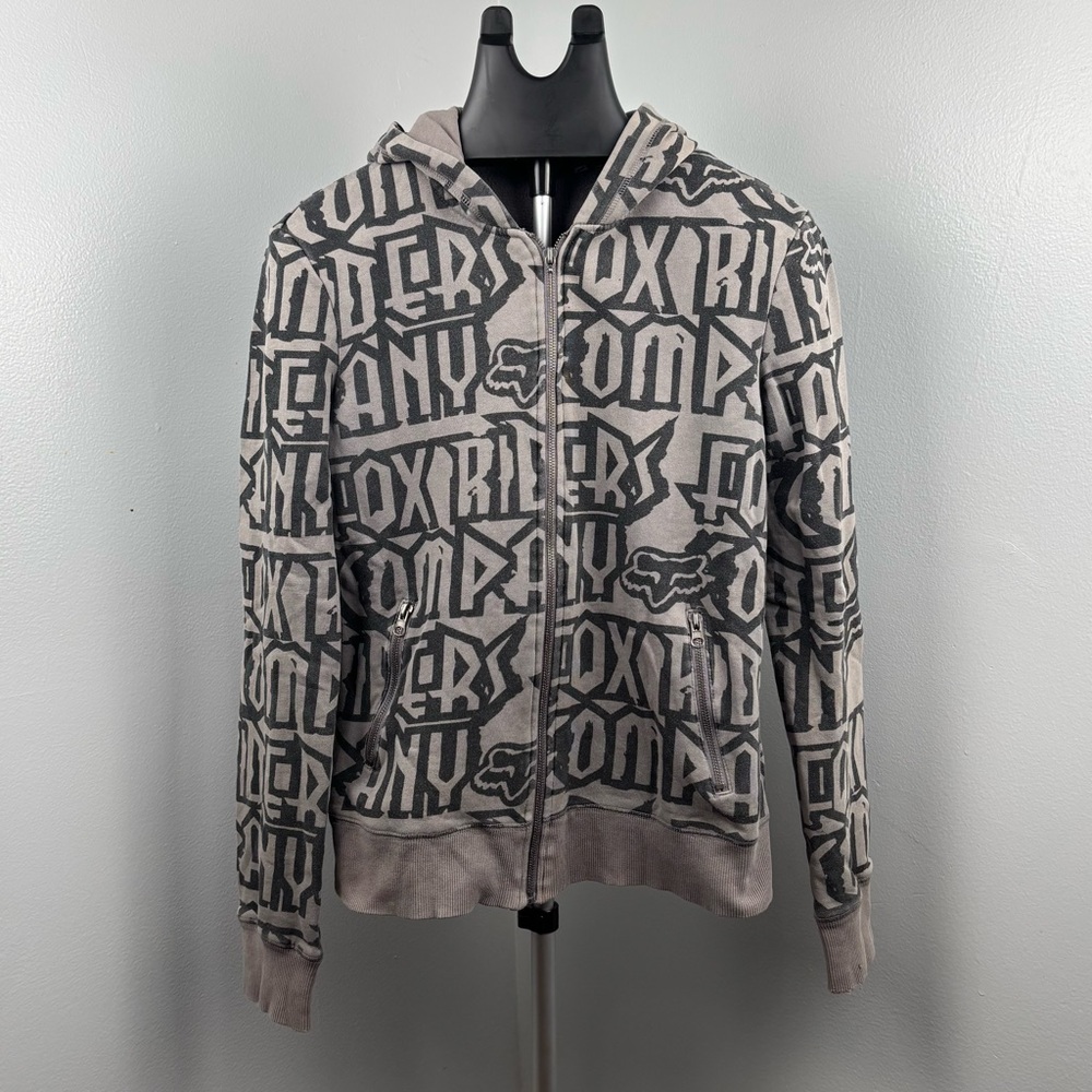 Big Kids Youth Vintage Y2K Fox Racing Brand Zip Up Hoodie Sweater Size Large
